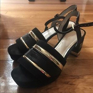 Zara Black and Gold High Heel Sandal Strap 6.5